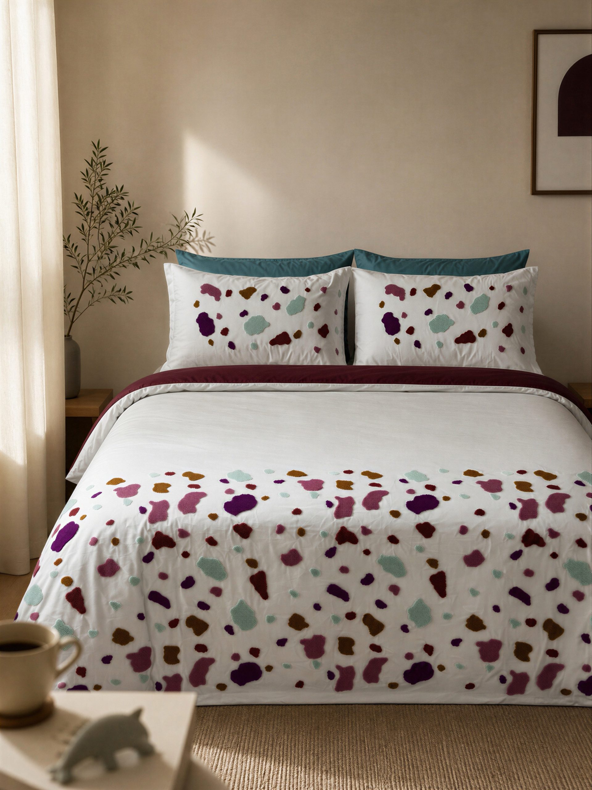BENETTON Stone % 100 Pamuk Akfil Çift Kişilik Nakışlı Nevresim Takımı / Bordo