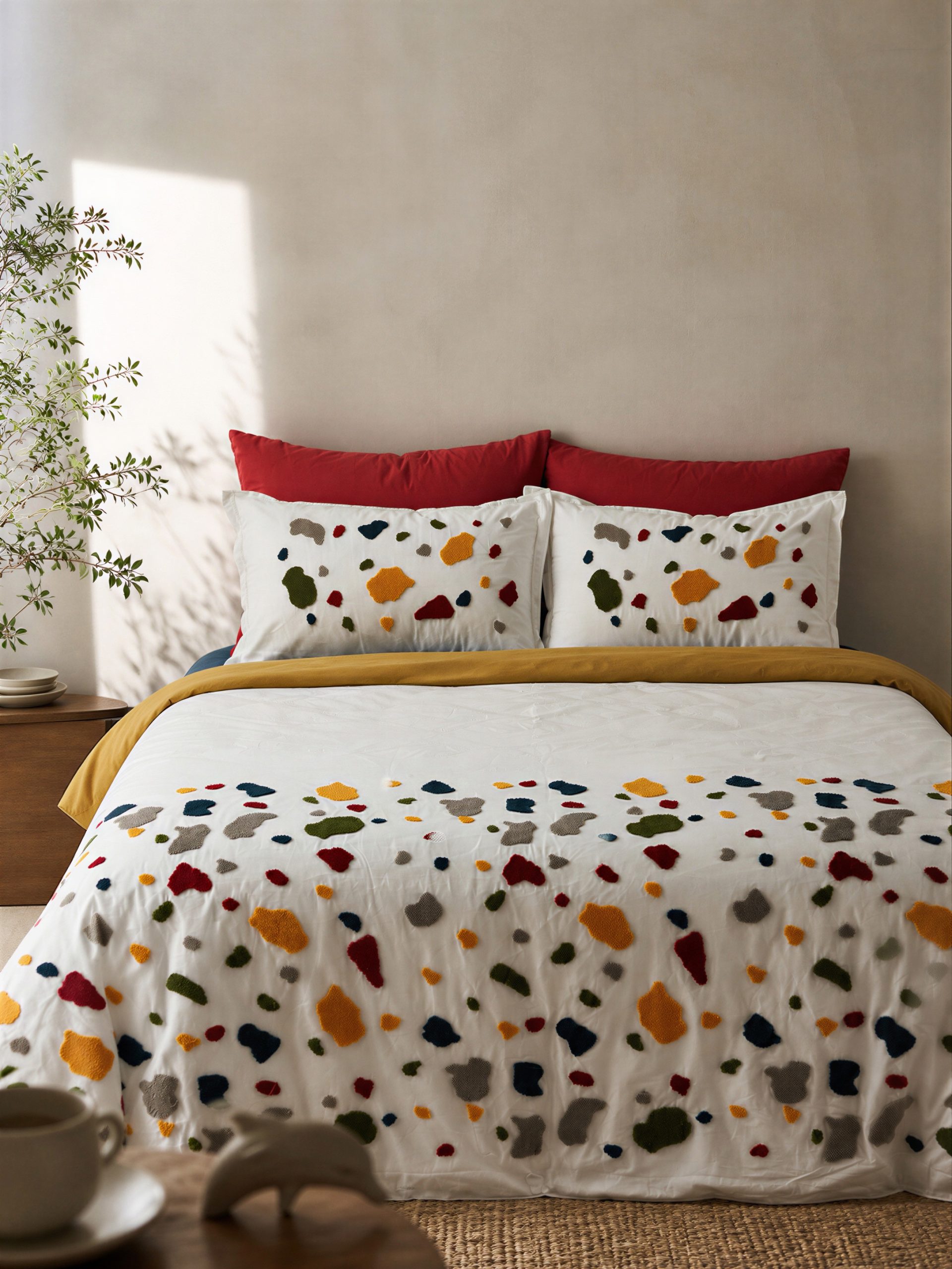 BENETTON Stone % 100 Pamuk Akfil Çift Kişilik Nakışlı Nevresim Takımı / Hardal